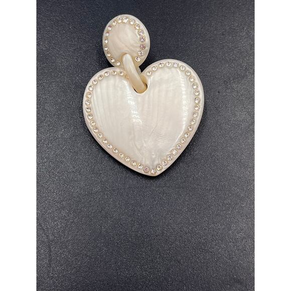 Lele Sadoughi Jewel crystal Stitched Mother of Pearl Acetate Heart Earring *One - Picture 4 of 8
